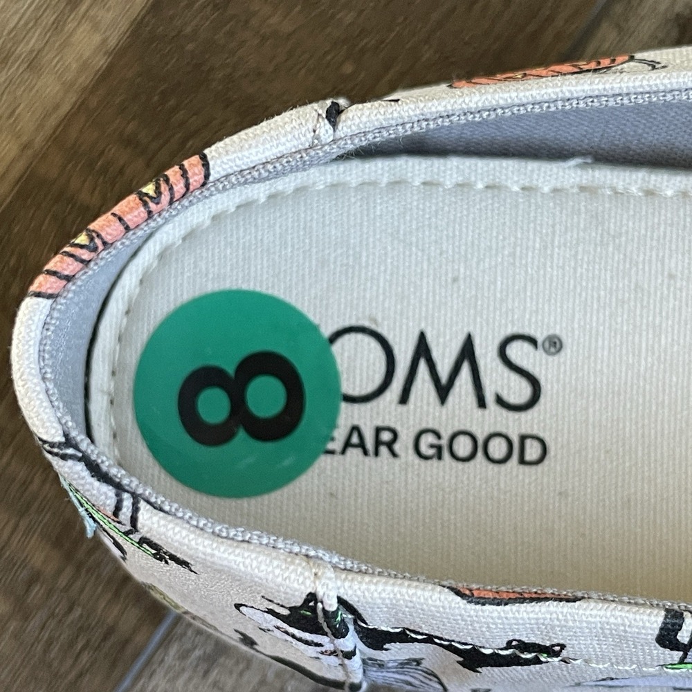 Toms Women's Belmont Natural Halloween Cats Slip On Size 8 Canvas Skeleton NWT - Picture 8 of 9